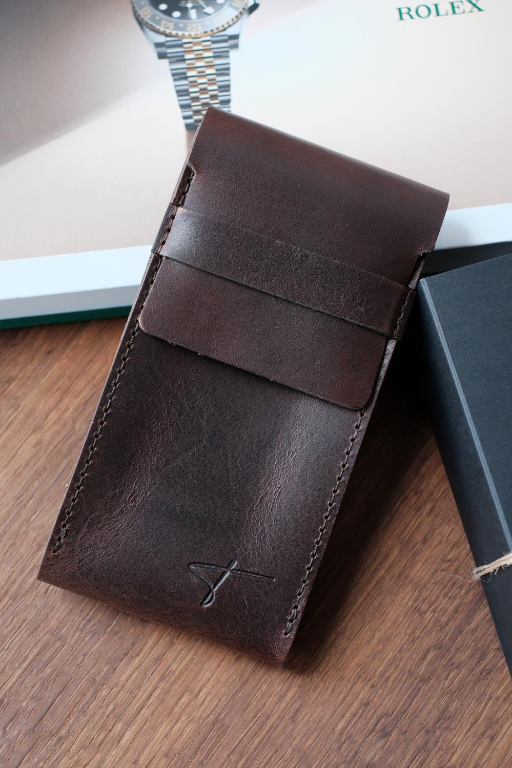 Premium Leather Watch Pouch- Brown leather