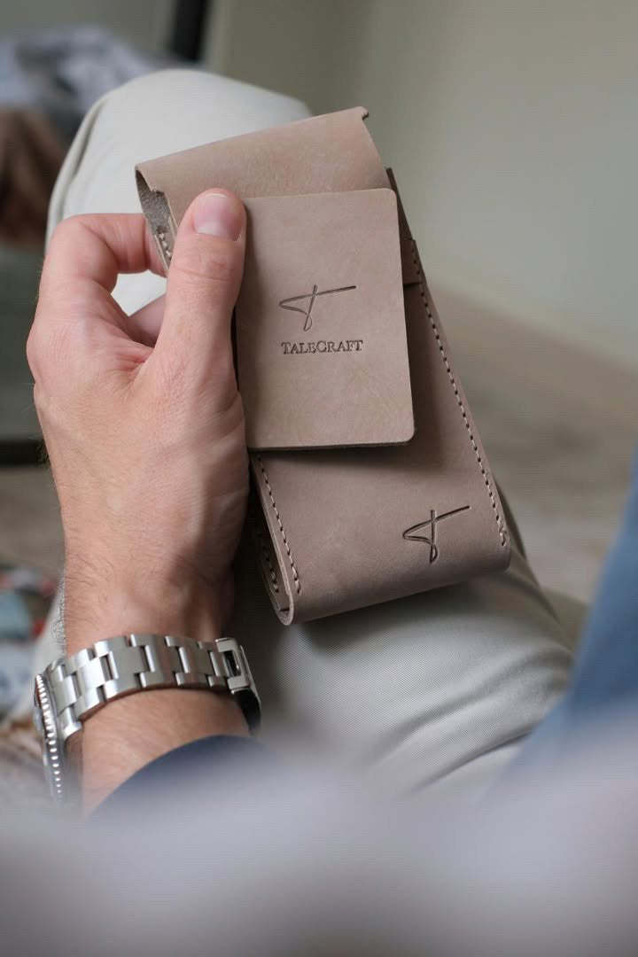 Premium Leather Watch Pouch- beige suede