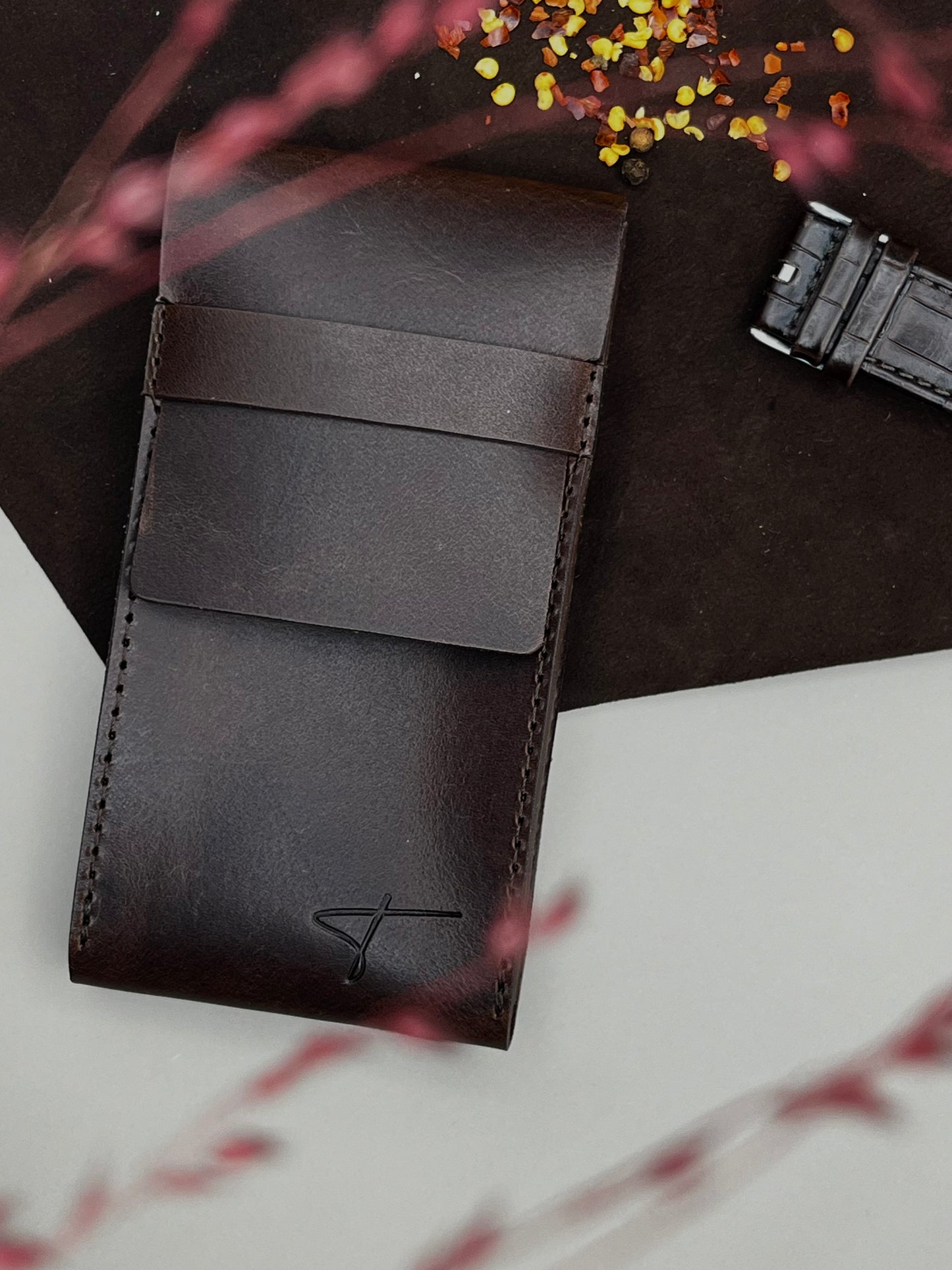 Premium Leather Watch Pouch- Brown leather