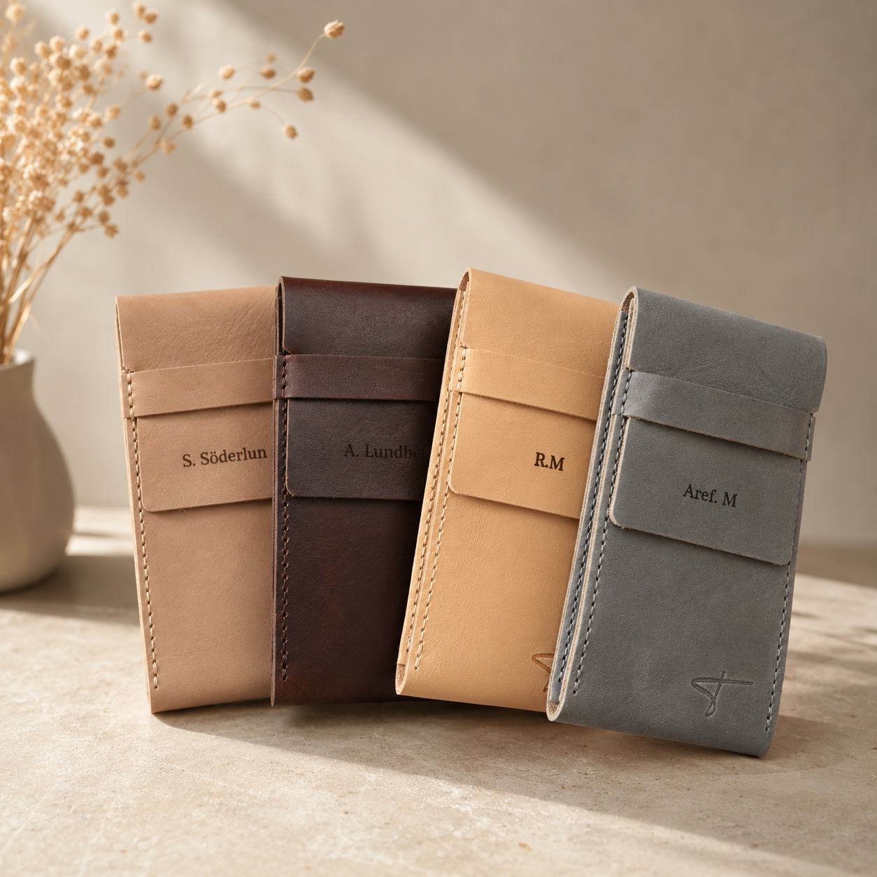 Talecraft pouches engraved with names and initials